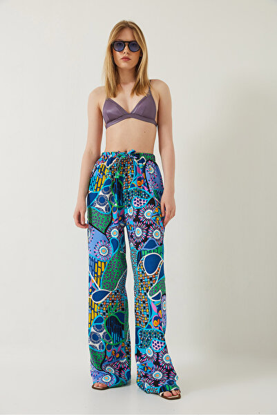 Bianco Lucci Women's Waist Tie Patterned Viscose Trousers 60261355