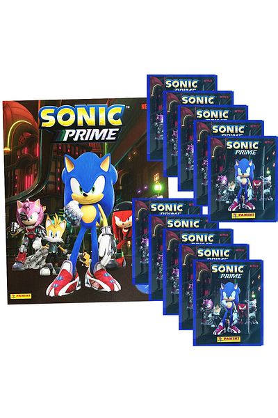 Panini Sonic Prime Sticker Collection - Sticker Album & 10 Pack (50 Stickers) Set