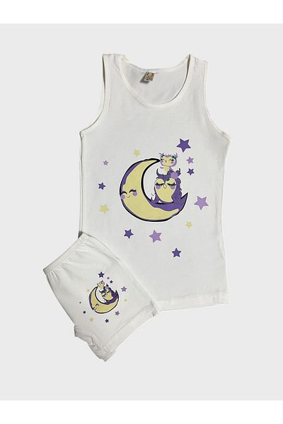 elmas kids Girl's Cotton White Crescent Star Pattern Athlete Boxer Set