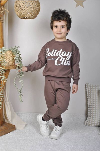 sinmm Boy's Tracksuit Set - Sweatshirt and Bottom Brown 2-Piece Set