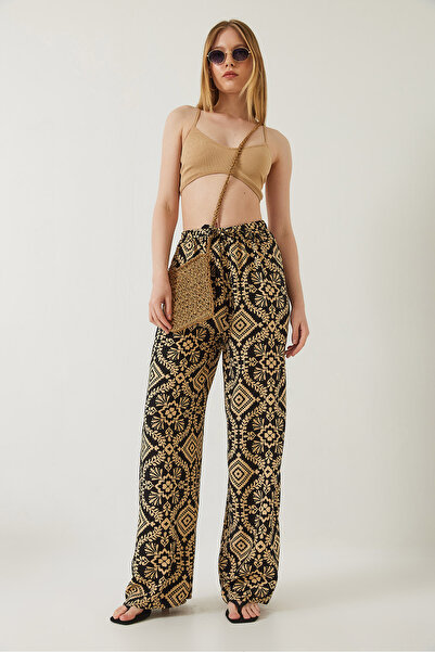 Bianco Lucci Dámské viskózové kalhoty se zavazováním v pase 60261353