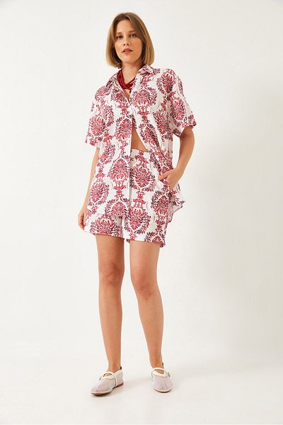 Bianco Lucci Set cămașă și pantaloni scurți pentru femei cu imprimeu tropical - 60255 60271035