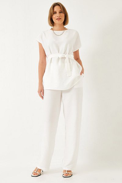 Bianco Lucci Palazzo-Hosen-Set mit Leinengürtel – Ayrobin 60323 60271039