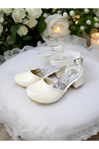 PATİK BEBE Copil feminin rochie de seara alba sidefata pantofi cu toc patrat