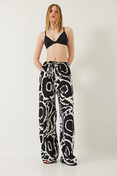 Bianco Lucci Dámské viskózové kalhoty se zavazováním v pase 60261357