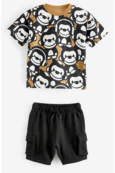 Lolliboomkids Boy's New Season Cotton Monkey Print T-Shirt and Shorts Set - Cargo Pocket