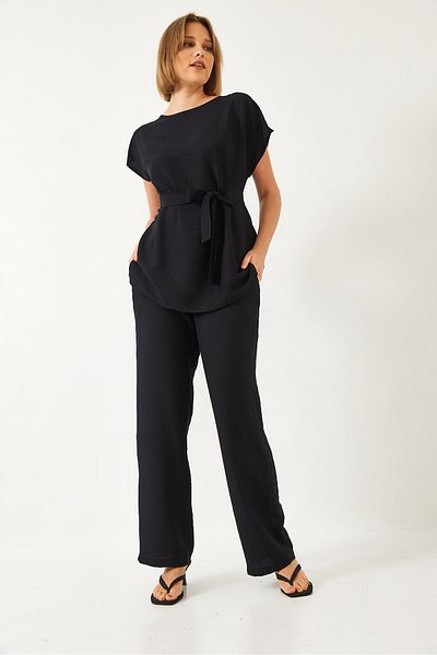 Bianco Lucci Linen Belted Palazzo Trousers Set - Ayrobin 60323 60271039