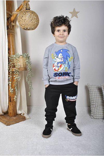 sinmm Set de trening pentru băiat, cu imprimeu, 2 piese, partea de sus, culoare gri SnM