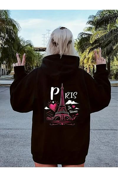 LAND MODA Unisex Black Hooded Printed Sweatshirt