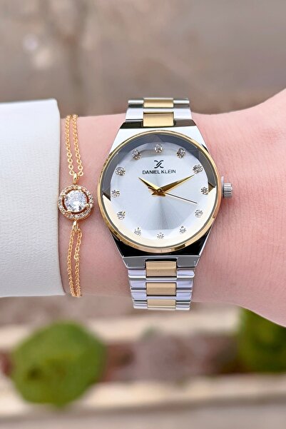 Daniel Klein Sarı Gümüş Renk 24 Ay Garantili Kadın Kol Saati ve Bileklik