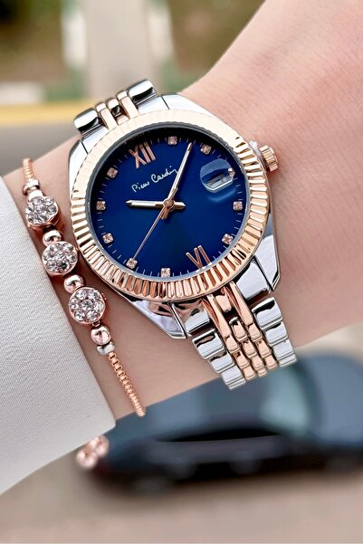 Pierre Cardin Kadranı Lacivert Kordonu Rose Gümüş Renk 34 mm Kadın Kol Saati