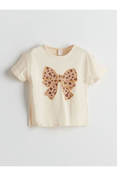 LC Waikiki LCW Kids Crew Neck Ribbon Detailed Girl's Tisort для дівчаток