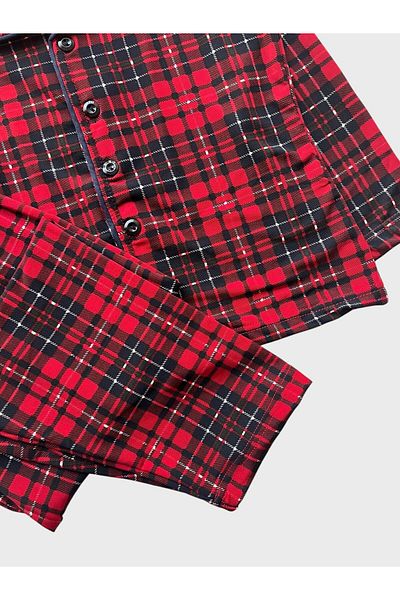 ALİŞ KİDS Boy's Cotton Red Plaid Print Shirt Collar Button-Down Long Sleeve Pajamas Set