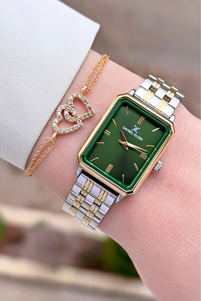 Daniel Klein Kadranı Yeşil Kordonu Altın Metalik Renk 2 Yıl Garantili Kadın K...