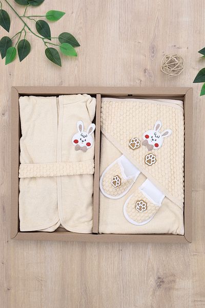 Sitilin Organic Bathrobe and Towel Set with Cute Rabbit Pattern for 0-2 Years Old Babies - 100% Cotton Stl