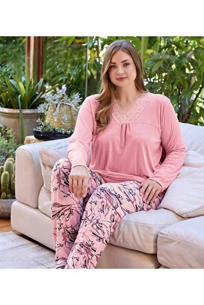 İpek Women's Long Sleeve Lace Plus Size Pajama Set