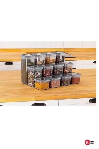 Bliss Set of 12 Rectangular Storage Containers Food Supply Spice Rack Storage Container Kitchen Dowry