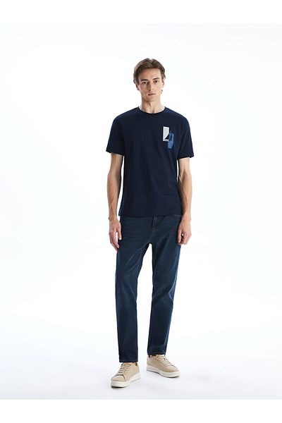 LC Waikiki New Season Crew Neck Κοντό μανίκι εμπριμέ χτενισμένο βαμβακερό ανδρικό Tisort - S55474Z8