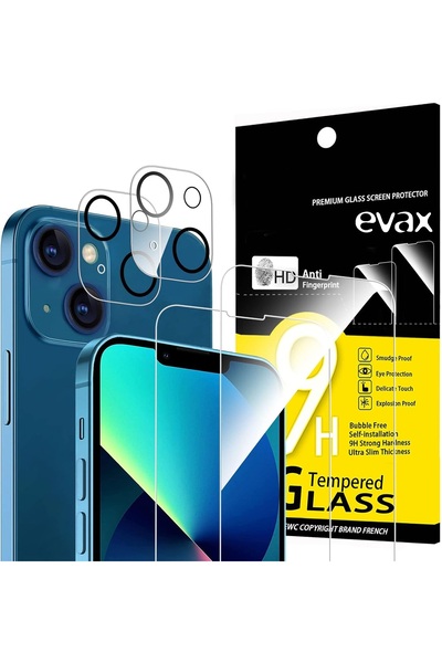 Evax (2 CAM + 2 LENS) iPhone 13 Uyumlu 2 Adet Ekran Koruyucu ve 2 Adet Kamera...