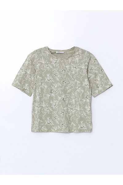 LC Waikiki Γυναικείο φλοράλ μπλουζάκι LCW Grace Crew Neck