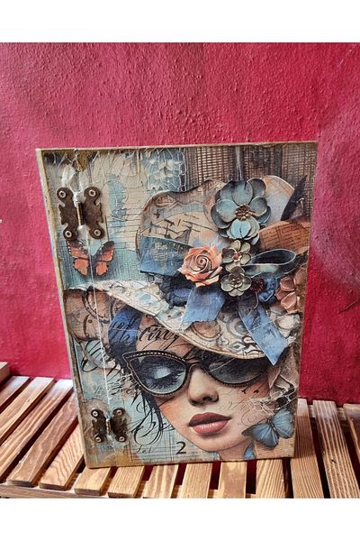 herbantine Vintage Wooden Painting Book Box Organizer Jewelry Buckle Box