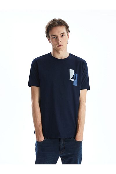 LC Waikiki New Season Crew Neck Κοντό μανίκι εμπριμέ χτενισμένο βαμβακερό ανδρικό Tisort - S55474Z8