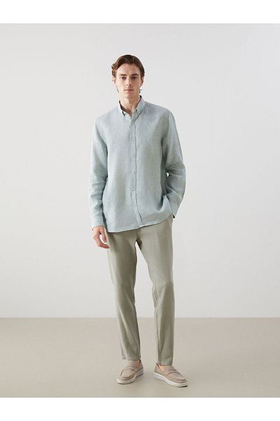 LC Waikiki Ανδρικό λινό μακρυμάνικο πουκάμισο LCW Vision Slim Fit