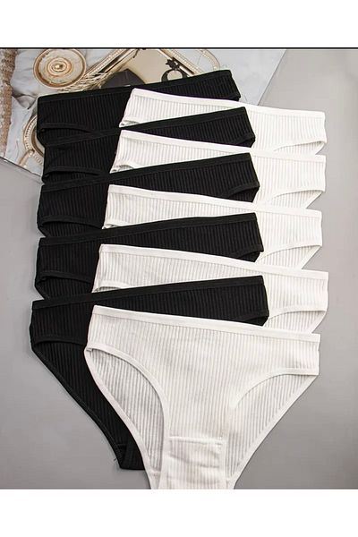 İmpavido Pack of 10 Black and White Ribbed Camisole Bikini Panties