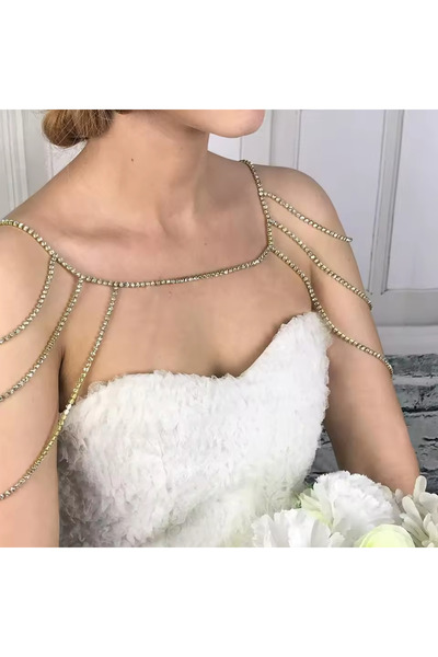 Mupten Işıltılı Gold/Silver Su Yolu Zirkon Taşlı  Omuz Aksesuarı