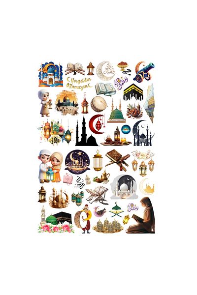 Ororabutik Σετ αυτοκόλλητων Ramadan Bear 46 Pieces - Σετ αυτοκόλλητων Scrapbook Bullet Journal