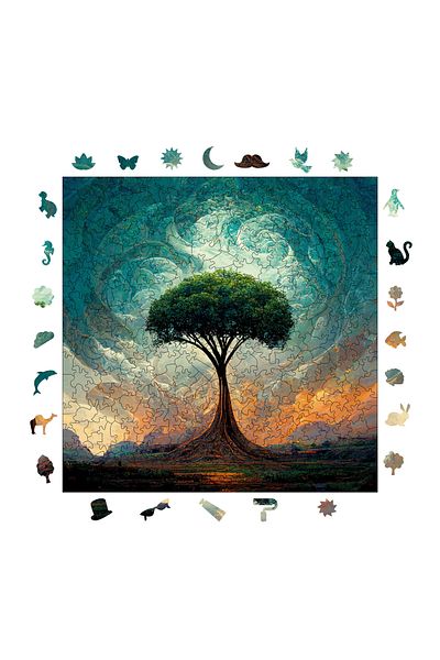 Pinecone قطعة شجرة الحياة الفريدة - أحجية الصور المقطوعة الخشبية 353، بما في ذلك الرقائق المعدنية، مقاس 29 × 29 سم S1-02