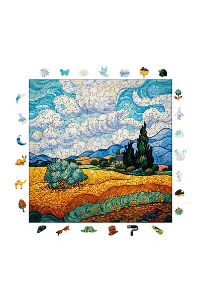 Pinecone Van Gogh Spring Wooden Puzzle - Unique Piece Jigsaw Puzzle 353, 29X29 cm S1-37