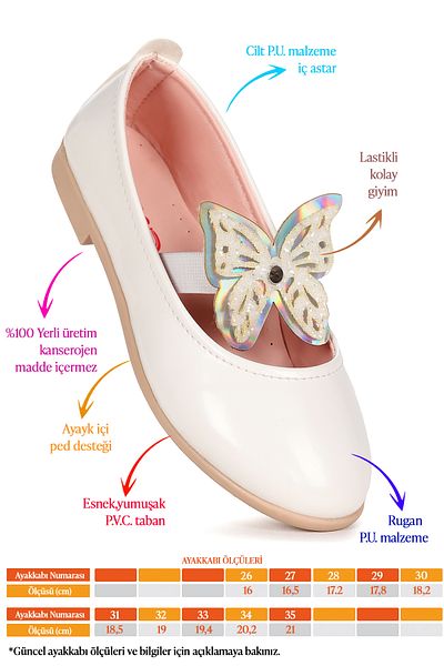 KARAMAZI Pantofi de balerină pentru fete Karamazı Kids Menz din piele lăcuită fluture elastic