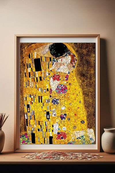 Pinecone بازل خشبي قبلة غوستاف كليمت - 450 قطعة، بازل فريد، 29x39 سم R1-09