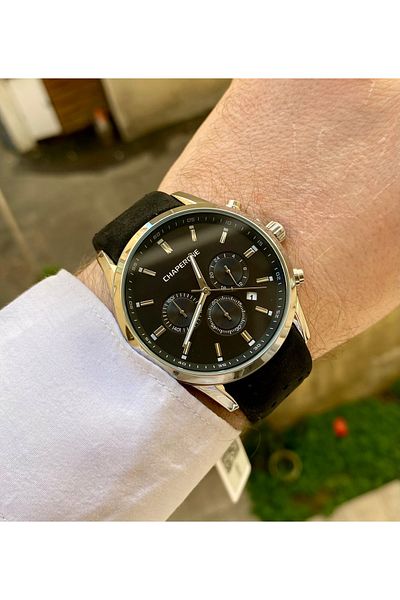 Reward Chaporone Black Color Suede Cord Men's Wrist Watch Valentine's Day Gift