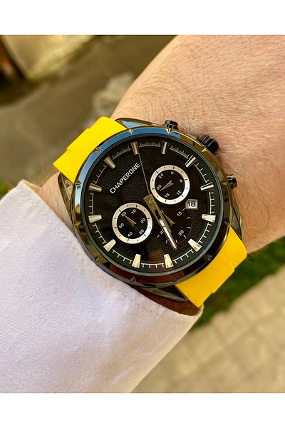 Reward Chaporone Yellow Color Silicone Cord Waterproof Men Wrist Watch