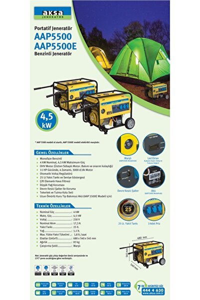 Aksa AAP 5500 İpli 5.5 KVA Monofaze Benzinli Jeneratör