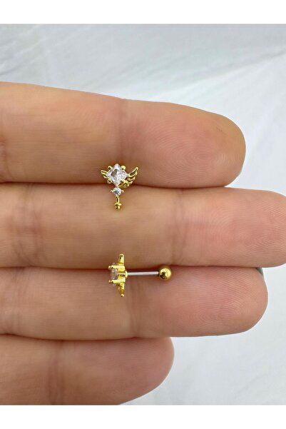 Arescollection Zirkon taşlı  1 adet tragus helix lobe conch flat lobe uyumlu piercing küpe