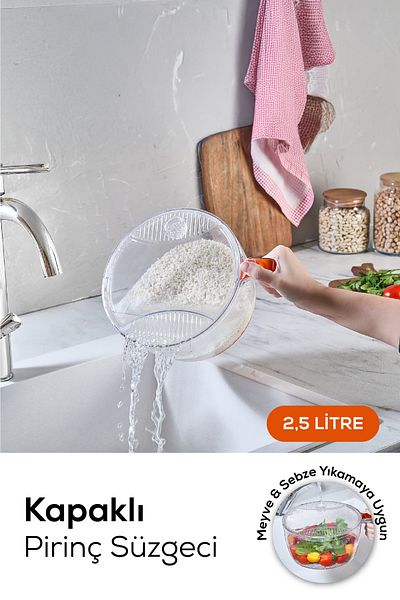 Vienev Clear Vegetable Fruit Rice Strainer with Orange Lid