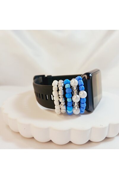 Crystal Atelier Mavi Renk İnci Boncuk Watch Band Charm - Akıllı Saat Kordon Süsü
