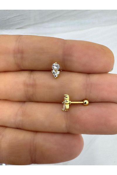 Arescollection Zircon Stone Tragus Helix Lobe Conch Flat Lobe Compatible Piercing Earrings