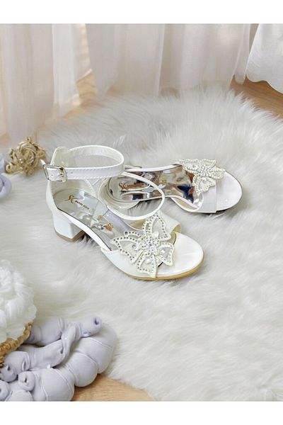 PATİK BEBE Girl's Heeled Butterfly Glitter Evening Dress Shoes