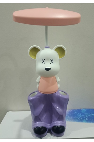 Genel Markalar Sevimli fare mor masa lambası, kalemlik ve kalem traş seti