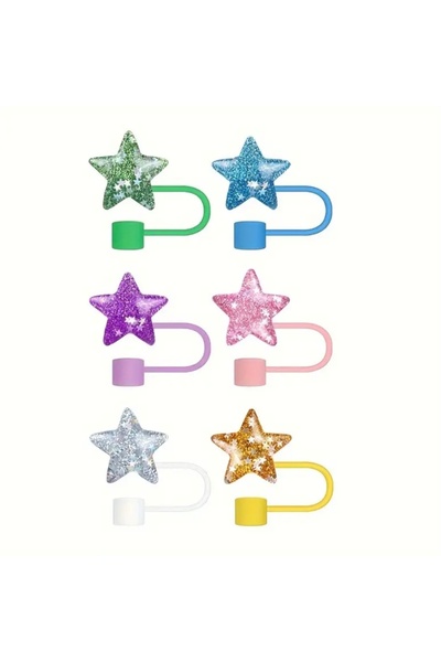 Qans Bilisim Simli Yıldız Şekilli Mavi Termos Pipet Tıpası