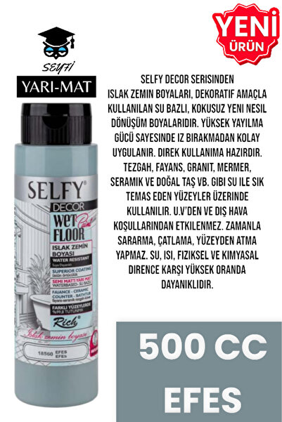 SEYFİKİRTASİYE SELFY DECOR ISLAK ZEMİN BOYASI 500 CC MUTFAK TEZGAH FAYANS LAVABO KÜVET TUVALET ZEMİN HER YÜZEY İÇİN