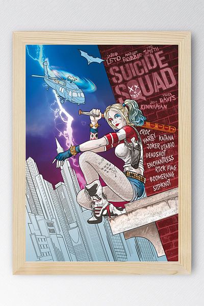 Saturn Harley Quinn Framed Painting - Suicide Squad Movie Poster Painting