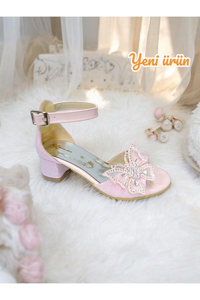 PATİK BEBE Pantofi de seară cu toc pentru fete, cu sclipici, fluture