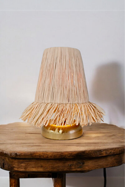 Bubihome Kablosuz Gold Ayaklı Hasır Abajur, Cafe Otel Restaurant için Masa Lambası, Pilli Abajur Rafya