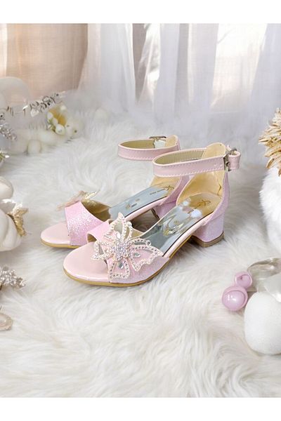 PATİK BEBE Pantofi de seară cu toc pentru fete, cu sclipici, fluture