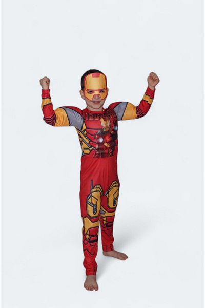 SEDİRLİ Superhero Muscular Iron Man Muscular Padding Kids Costume with Mask